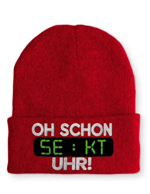 Oh schon Sekt Uhr Statement Beanie Mütze mit Spruch - tshirtladen - Mütze