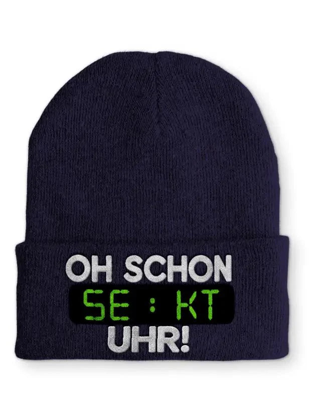Oh schon Sekt Uhr Statement Beanie Mütze mit Spruch - tshirtladen - Mütze