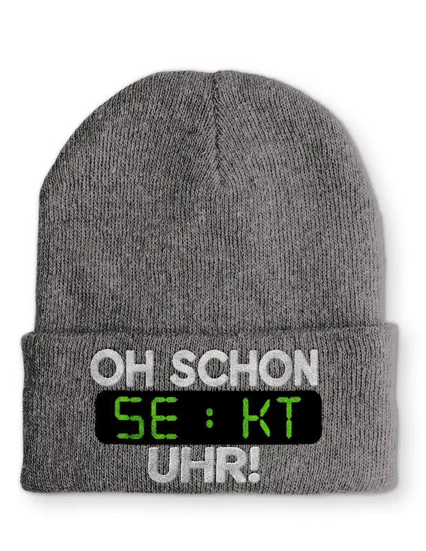 Oh schon Sekt Uhr Statement Beanie Mütze mit Spruch - tshirtladen - Mütze