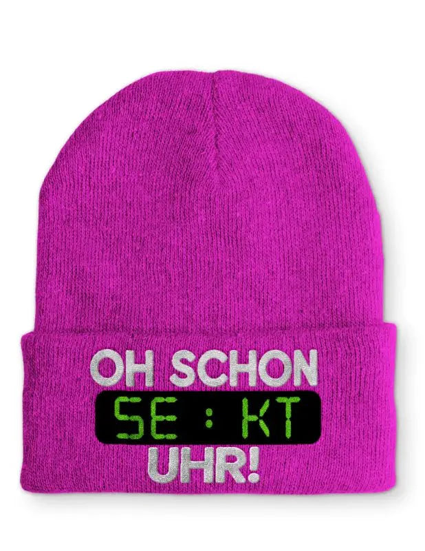 Oh schon Sekt Uhr Statement Beanie Mütze mit Spruch - tshirtladen - Mütze