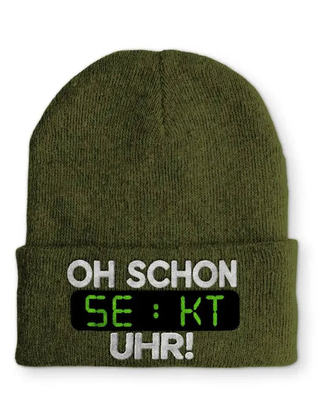 Oh schon Sekt Uhr Statement Beanie Mütze mit Spruch - tshirtladen - Mütze