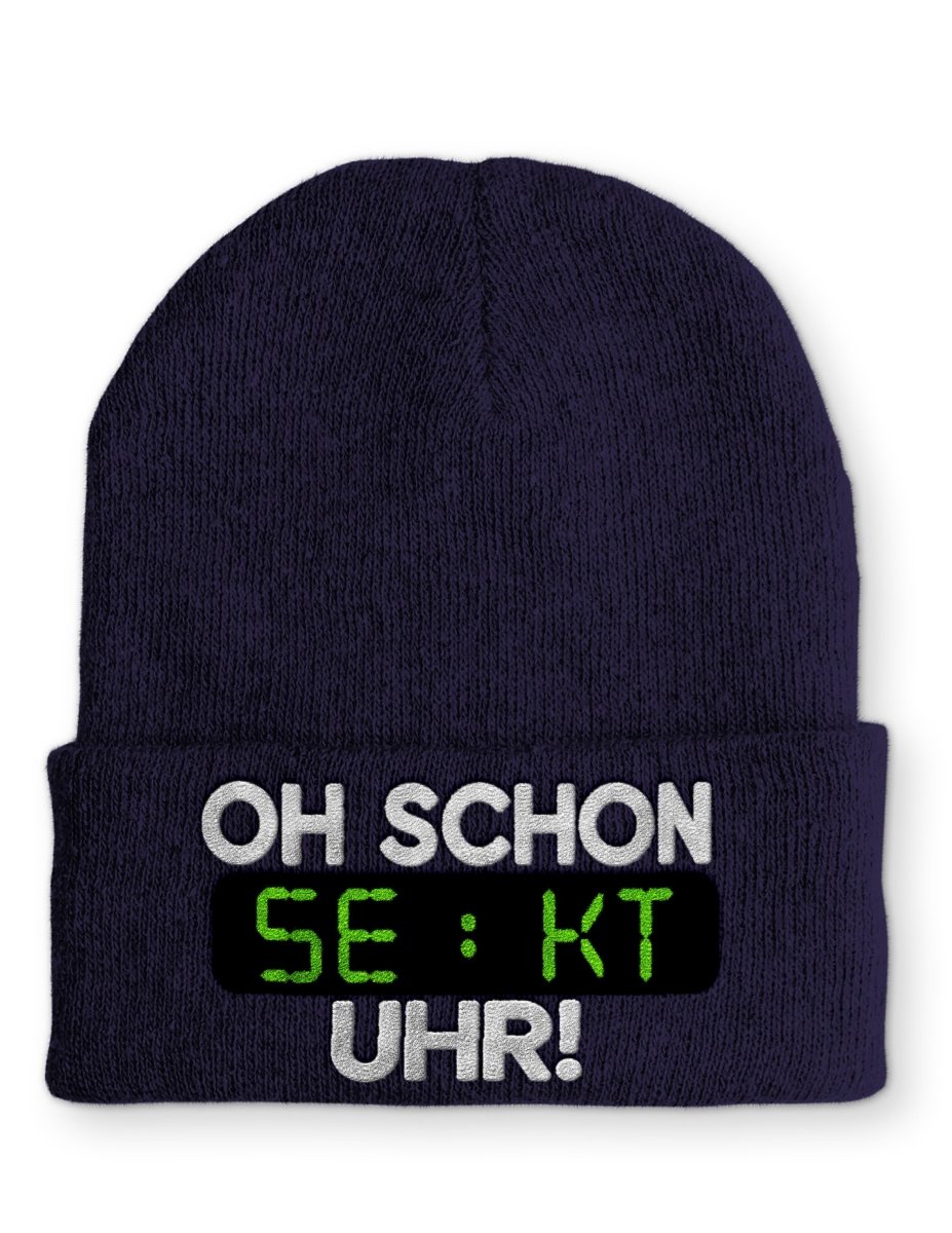 Oh schon Sekt Uhr Statement Beanie Mütze mit Spruch - Schwarzer - Kaffee