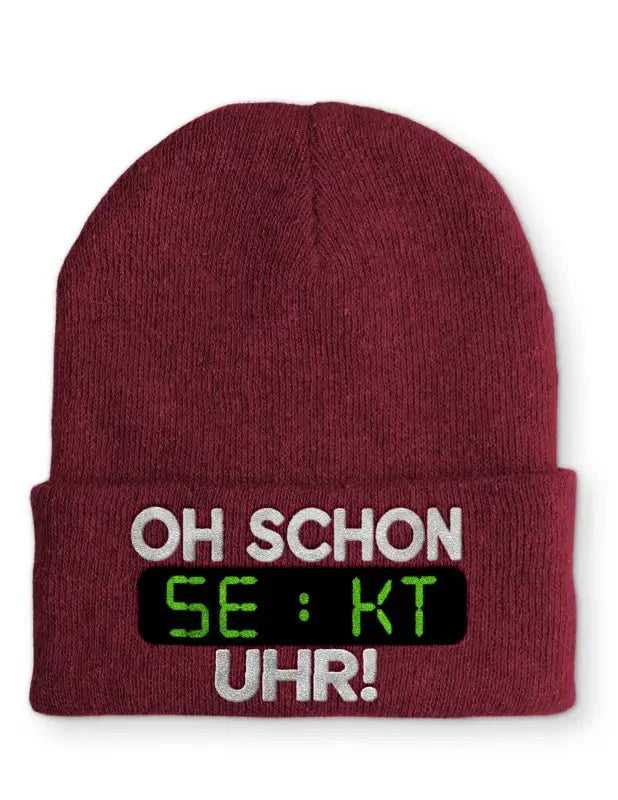 Oh schon Sekt Uhr Statement Beanie Mütze mit Spruch - tshirtladen - Mütze