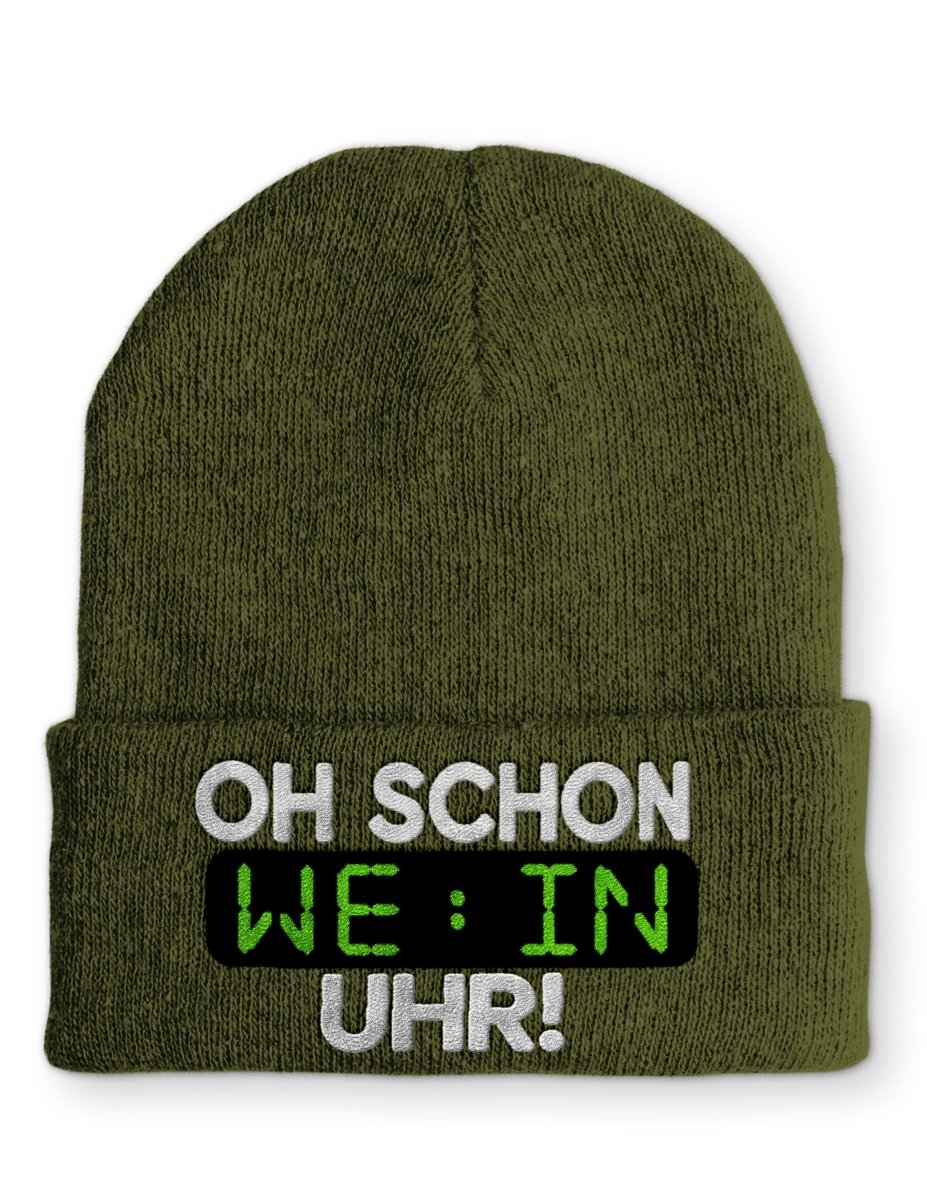 Oh schon Wein Uhr Statement Beanie Mütze mit Spruch - Schwarzer - Kaffee