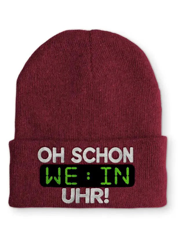 Oh schon Wein Uhr Statement Beanie Mütze mit Spruch - tshirtladen - Mütze