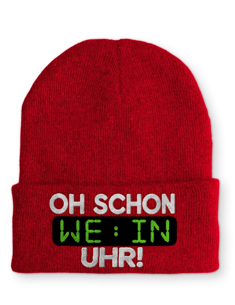 Oh schon Wein Uhr Statement Beanie Mütze mit Spruch - Schwarzer - Kaffee