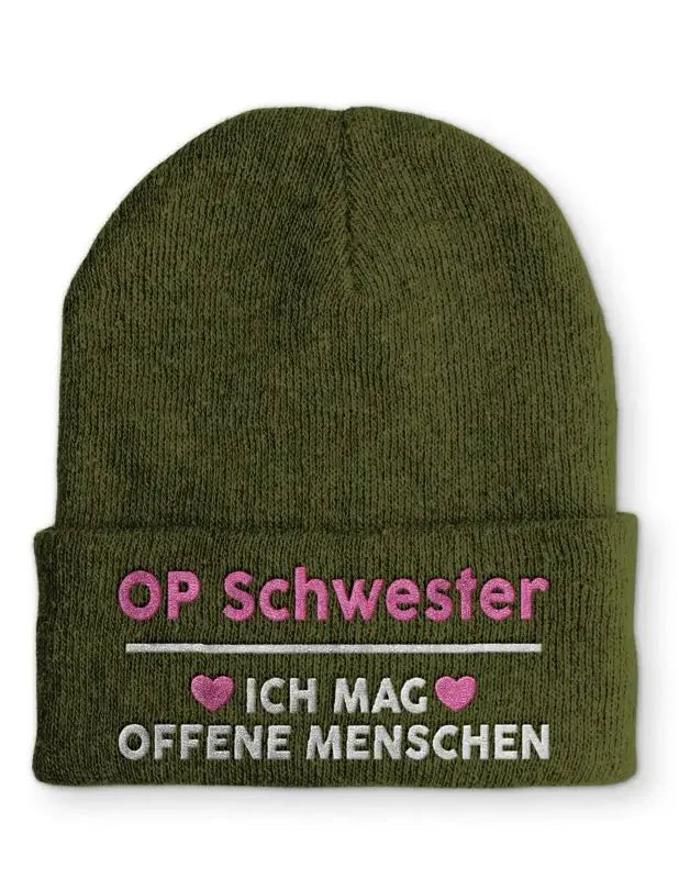 OP Schwester Ich mag offene Menschen Statement Beanie Mütze mit Spruch - tshirtladen - Mütze