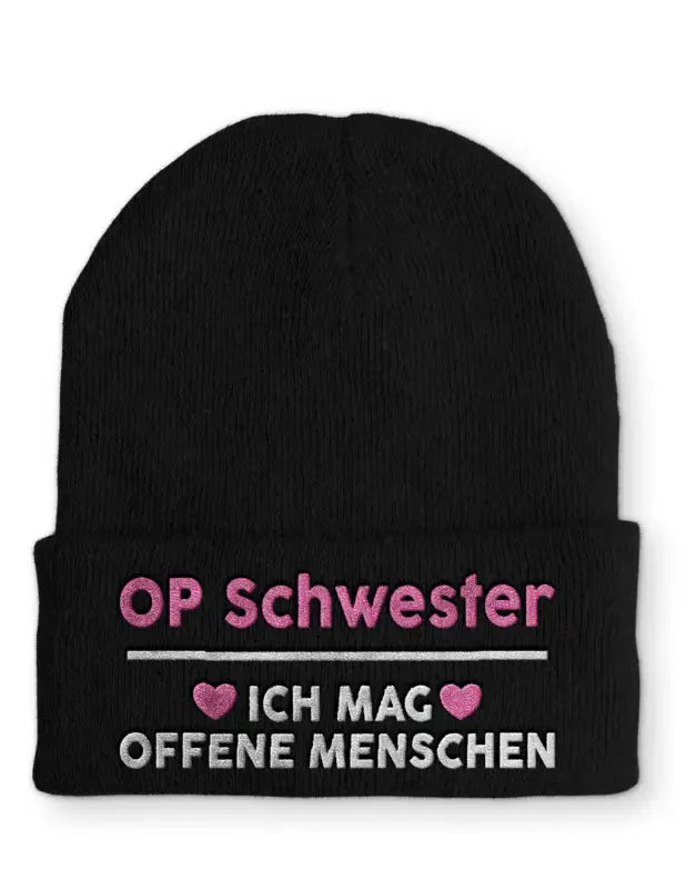 OP Schwester Ich mag offene Menschen Statement Beanie Mütze mit Spruch - tshirtladen - Mütze