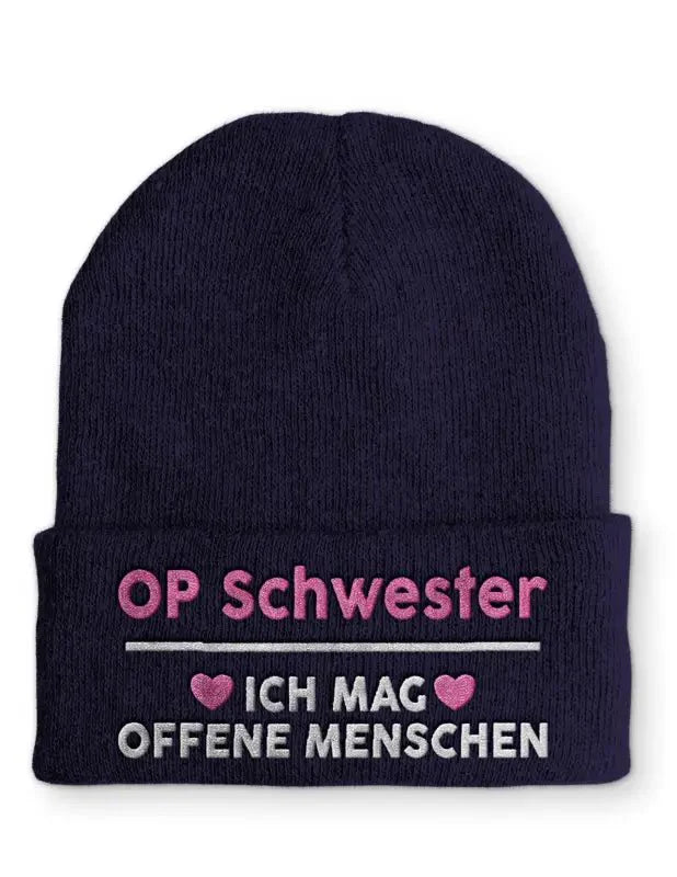 OP Schwester Ich mag offene Menschen Statement Beanie Mütze mit Spruch - tshirtladen - Mütze