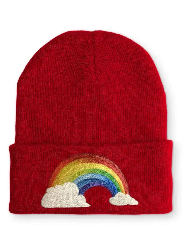 Regenbogen mit Wolken Statement Beanie Mütze mit Spruch - tshirtladen - Mütze