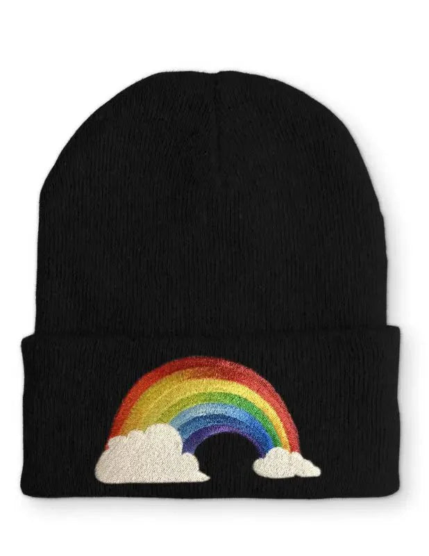 Regenbogen mit Wolken Statement Beanie Mütze mit Spruch - tshirtladen - Mütze