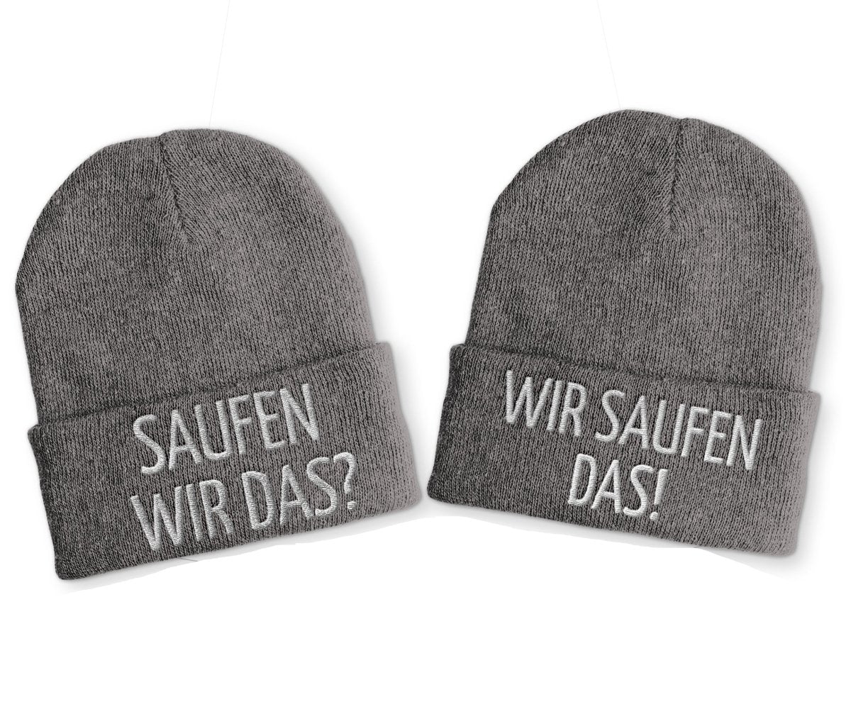 Saufen wir das? Wir saufen das! Duo Statement Beanie Mütze mit Spruch - Schwarzer - Kaffee