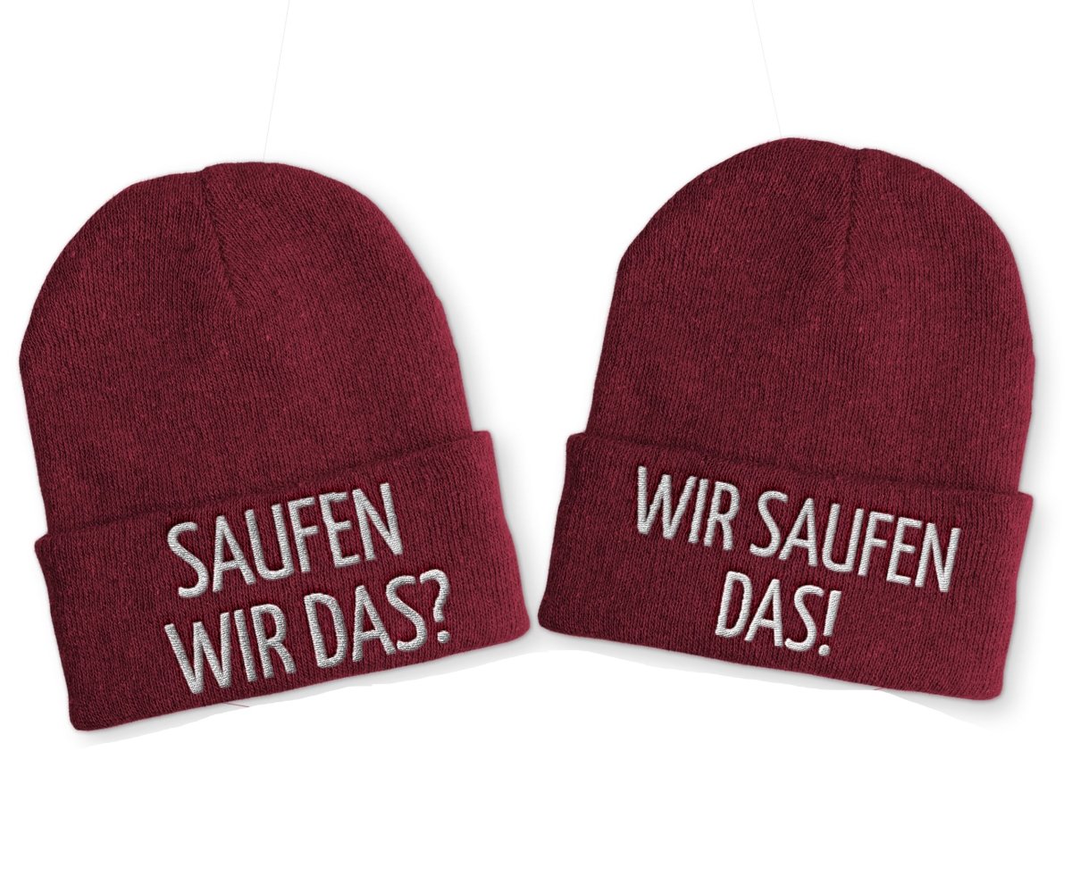 Saufen wir das? Wir saufen das! Duo Statement Beanie Mütze mit Spruch - Schwarzer - Kaffee