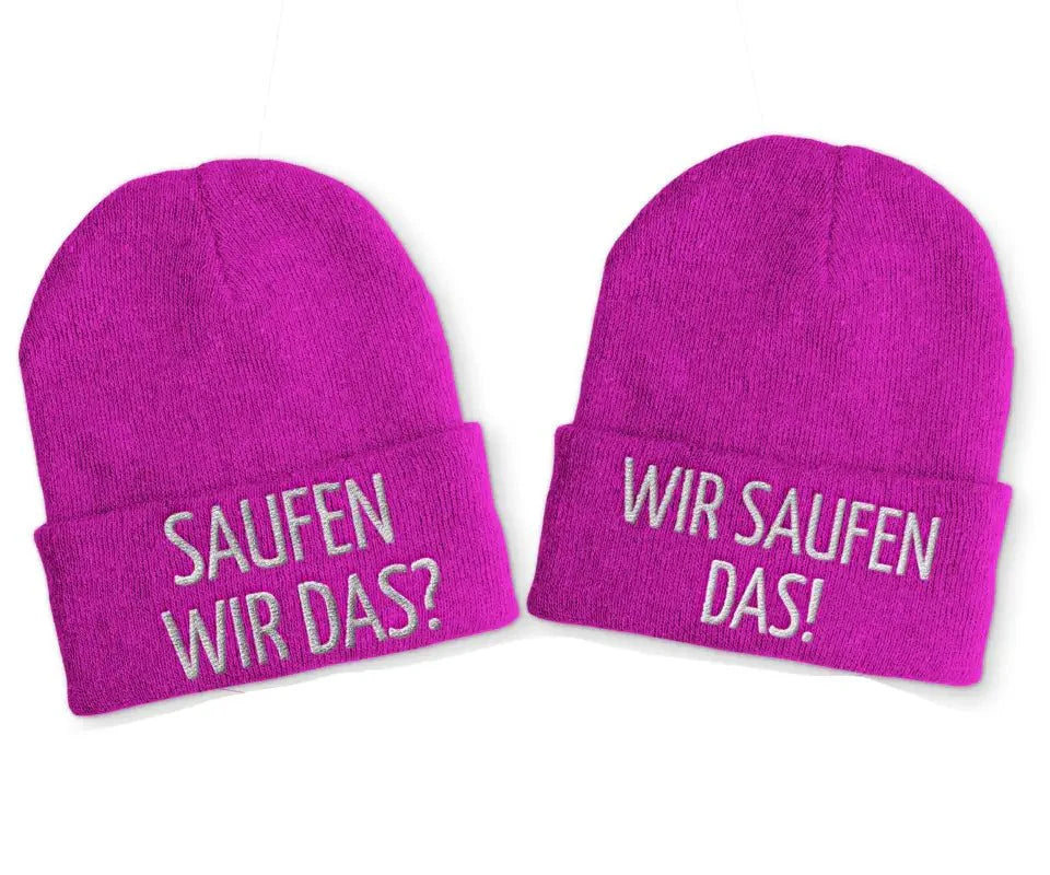 Saufen wir das? Wir saufen das! Duo Statement Beanie Mütze mit Spruch - tshirtladen - Mütze