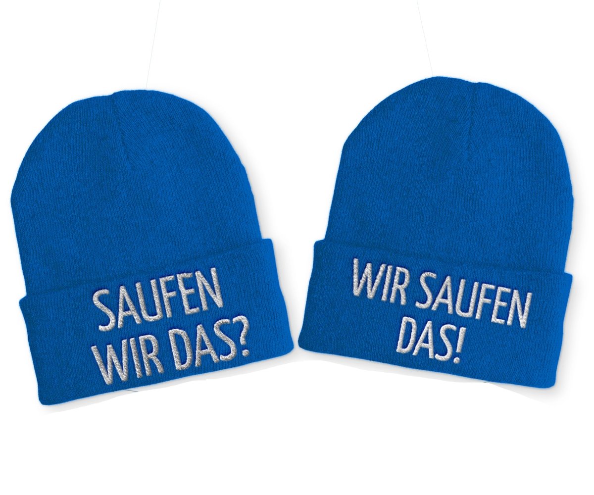 Saufen wir das? Wir saufen das! Duo Statement Beanie Mütze mit Spruch - Schwarzer - Kaffee