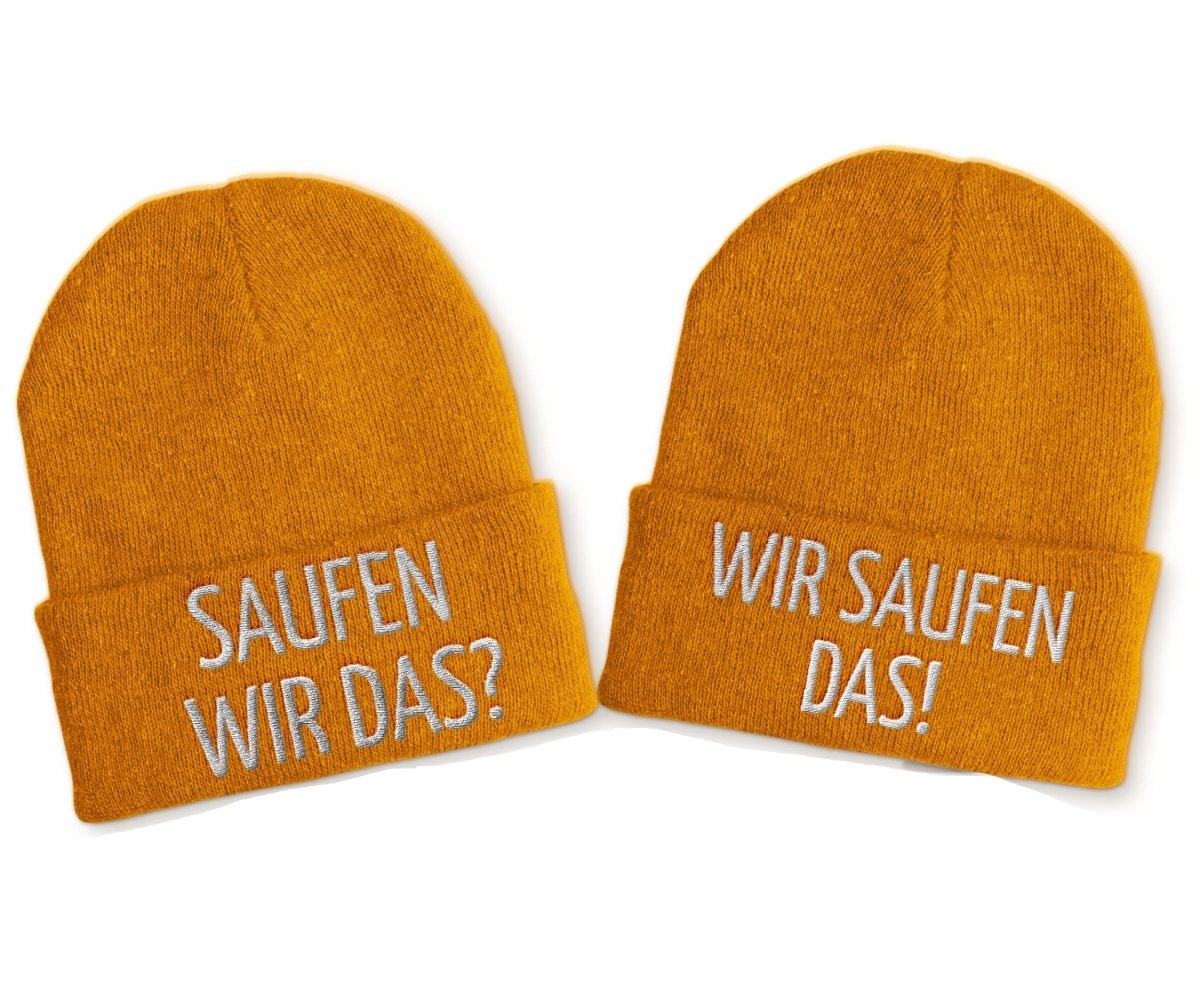 Saufen wir das? Wir saufen das! Duo Statement Beanie Mütze mit Spruch - Schwarzer - Kaffee