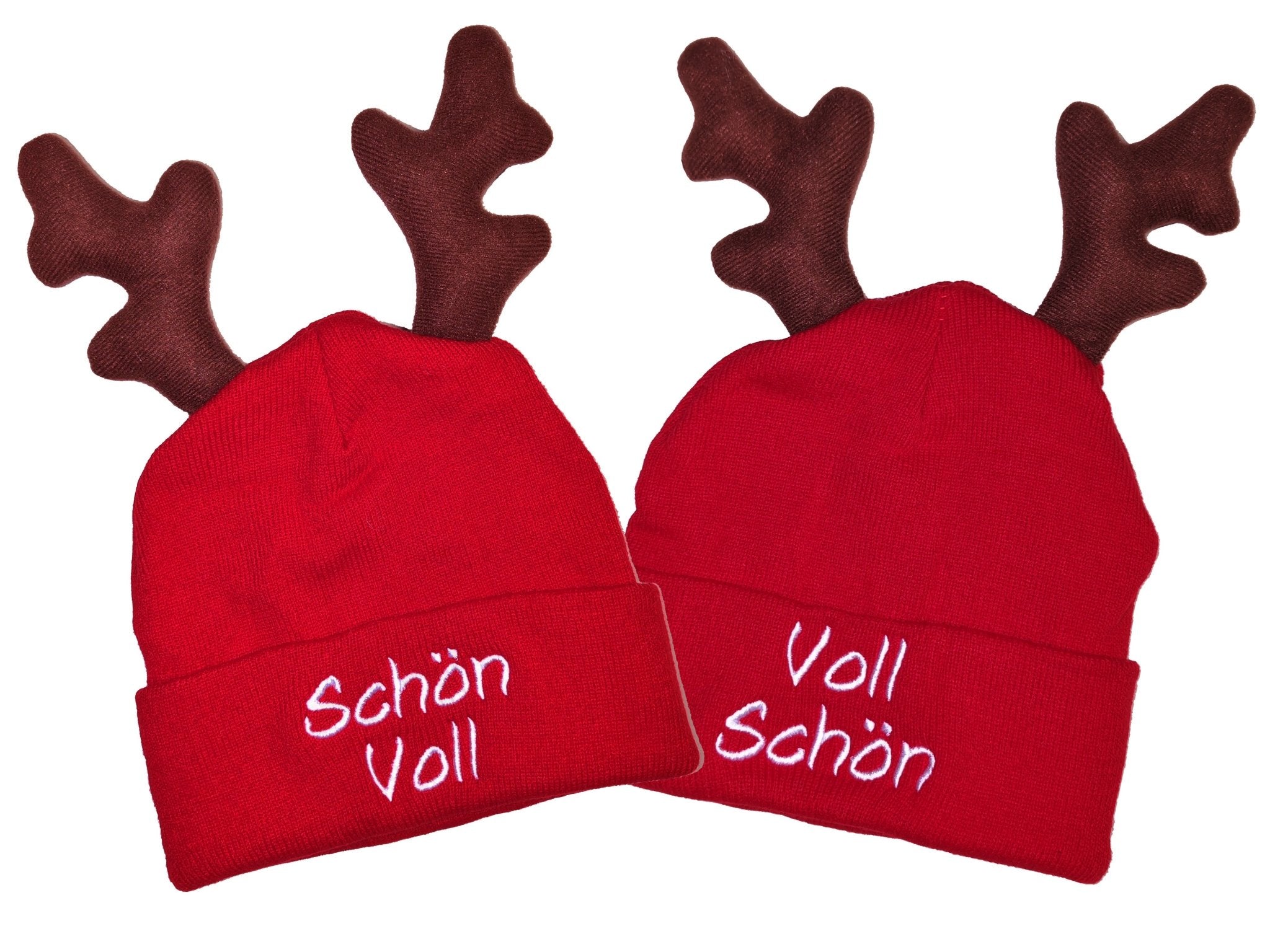 Schön Voll | Voll Schön Duo Elchmütze Statement Beanie Mütze mit Spruch - tshirtladen - Mütze