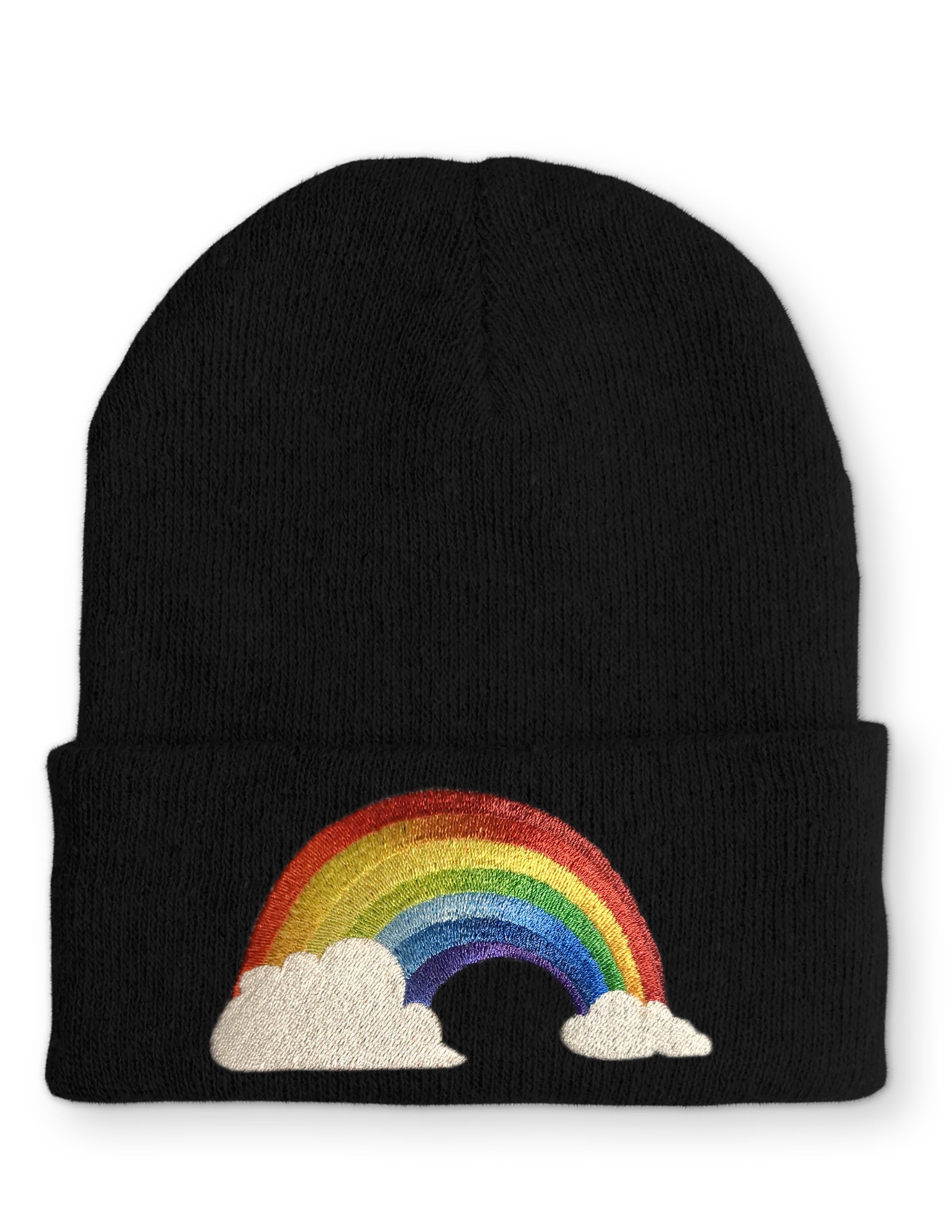 Regenbogen mit Wolken Statement Beanie Mütze mit Spruch