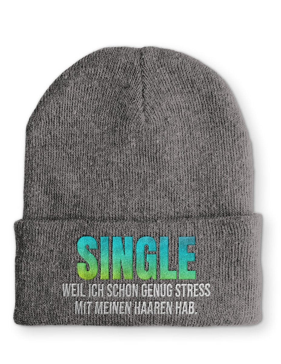 Single, weil ich schon genug Stress mit meinen Haaren habe Statement Beanie Mütze mit Spruch - Schwarzer - Kaffee
