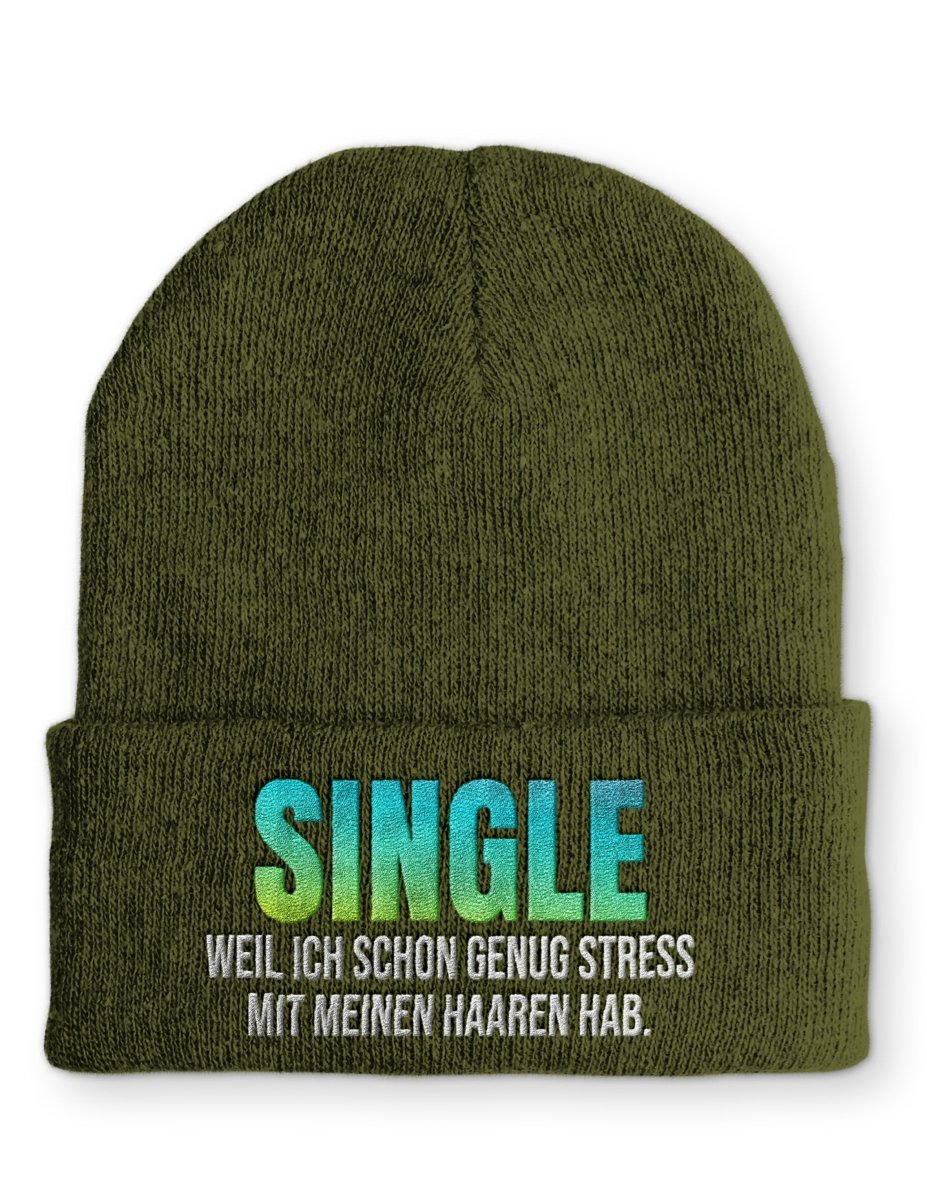 Single, weil ich schon genug Stress mit meinen Haaren habe Statement Beanie Mütze mit Spruch - Schwarzer - Kaffee