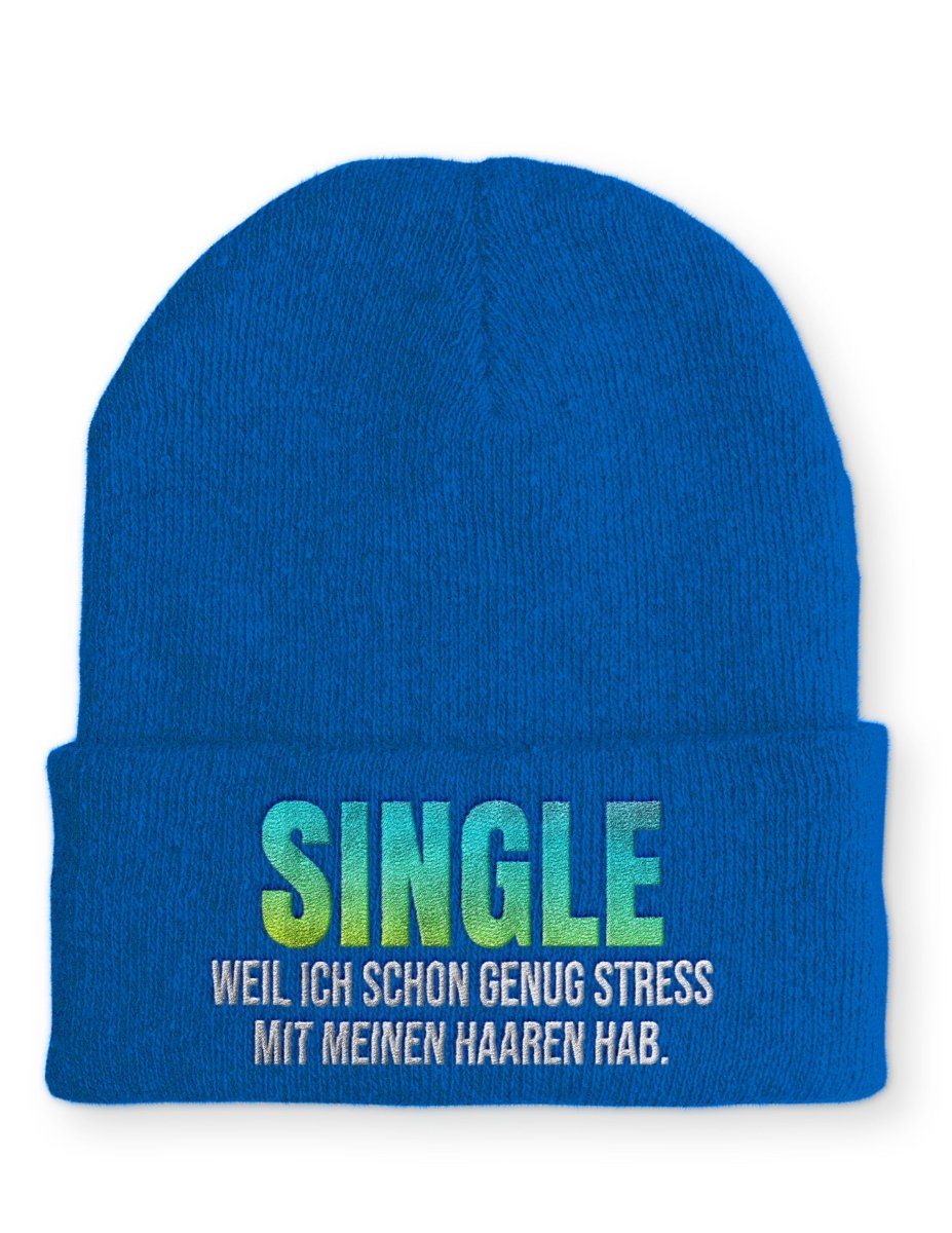 Single, weil ich schon genug Stress mit meinen Haaren habe Statement Beanie Mütze mit Spruch - Schwarzer - Kaffee
