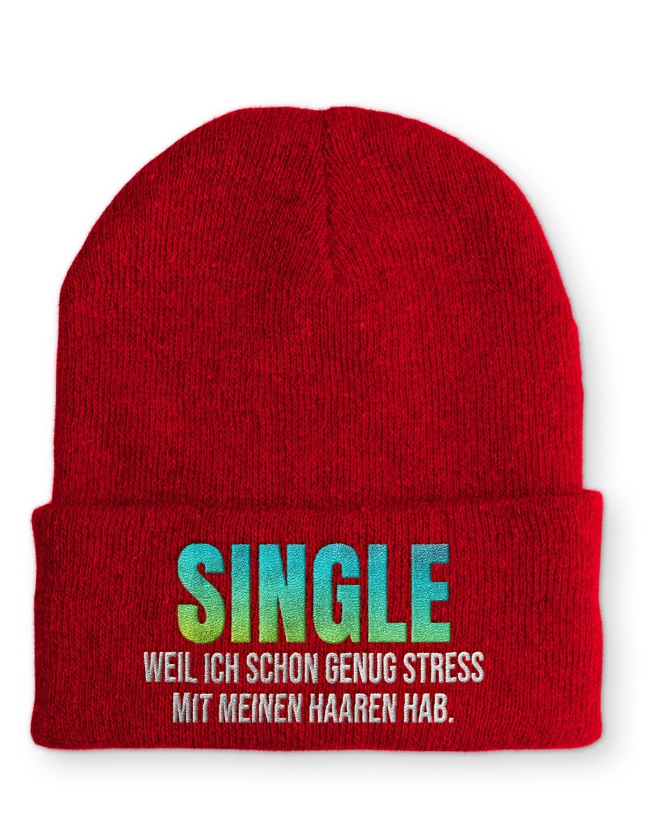 Single, weil ich schon genug Stress mit meinen Haaren habe Statement Beanie Mütze mit Spruch - Schwarzer - Kaffee