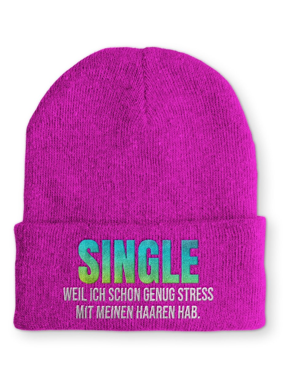 Single, weil ich schon genug Stress mit meinen Haaren habe Statement Beanie Mütze mit Spruch - Schwarzer - Kaffee