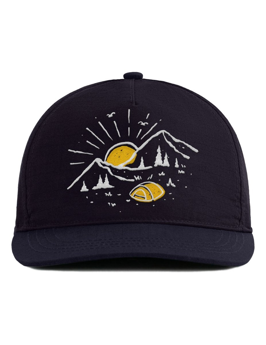 Snapback Cap – Camping Outdoor – Unisex Basecap - Bestickt - Schwarzer - Kaffee