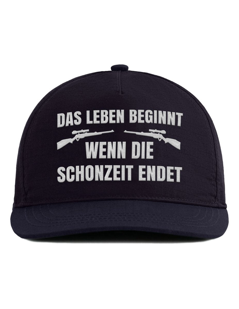Snapback Cap – Das Leben beginnt wenn die Schonzeit endet – Unisex - Bestickt - Schwarzer - Kaffee