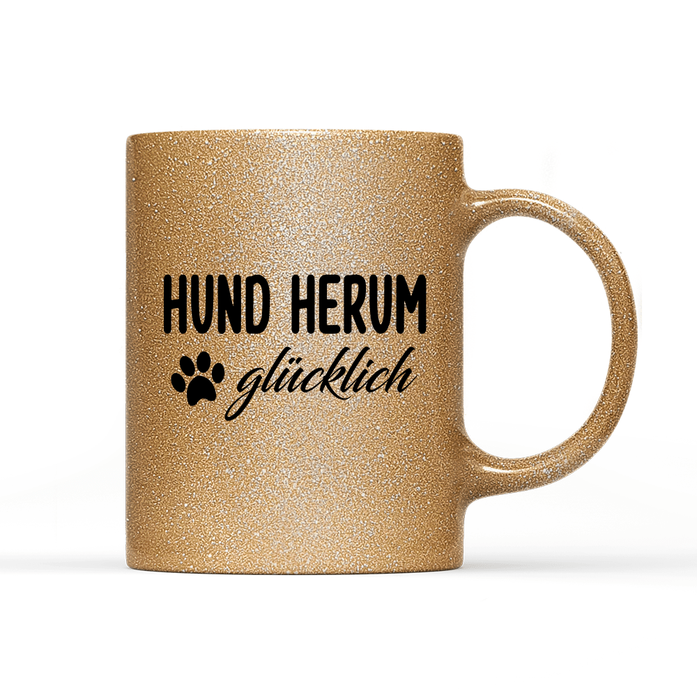 Tasse Glitzer Edition Hund herum glücklich - Schwarzer - Kaffee