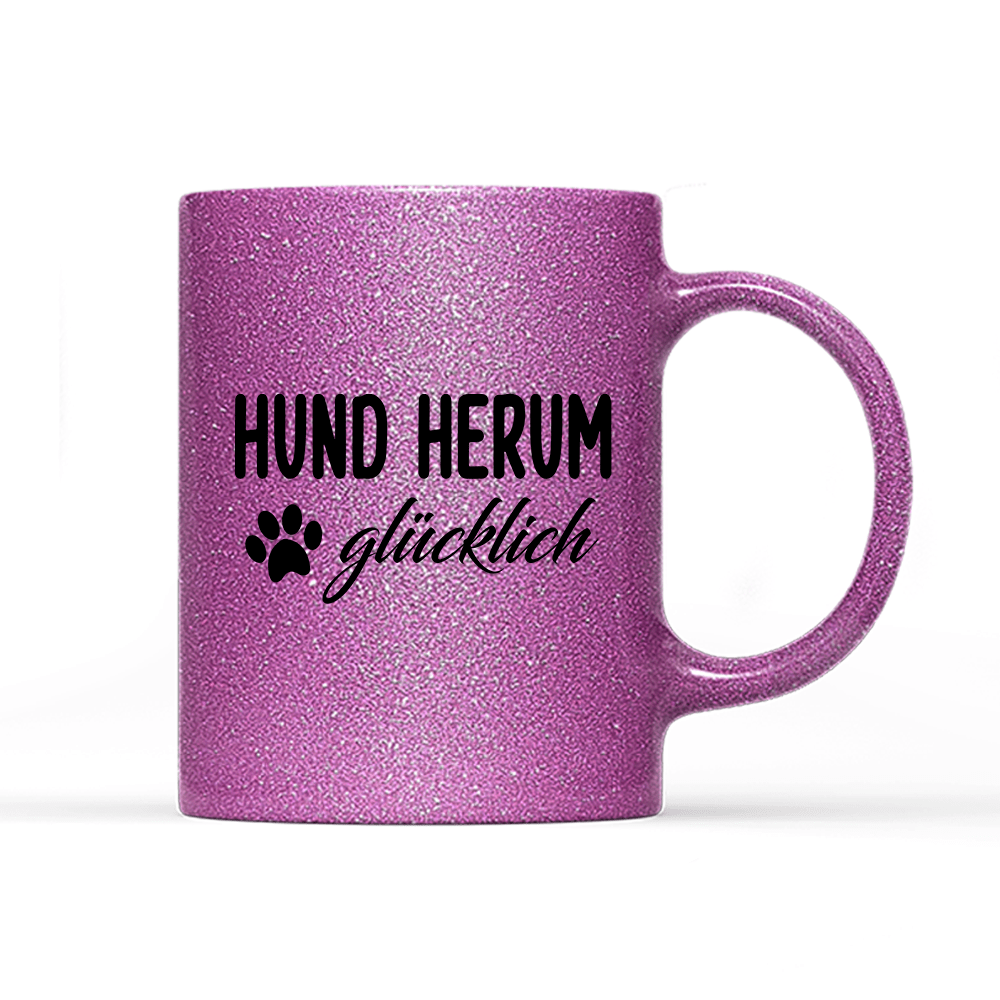 Tasse Glitzer Edition Hund herum glücklich - Schwarzer - Kaffee