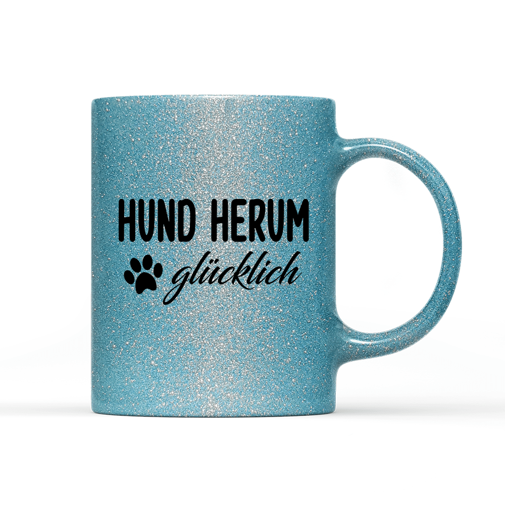 Tasse Glitzer Edition Hund herum glücklich - Schwarzer - Kaffee