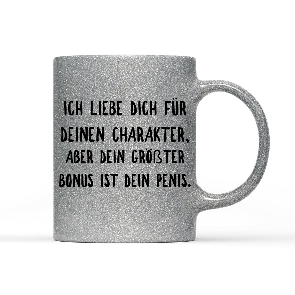 Tasse Glitzer Edition Ich liebe deinen Charakter - Schwarzer - Kaffee