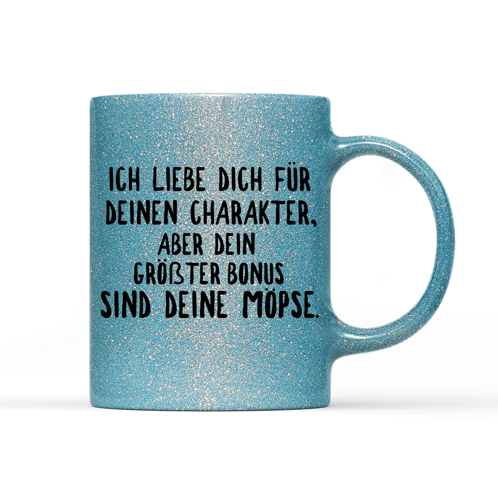 Tasse Glitzer Edition Ich liebe deinen Charakter Möpse - Schwarzer - Kaffee