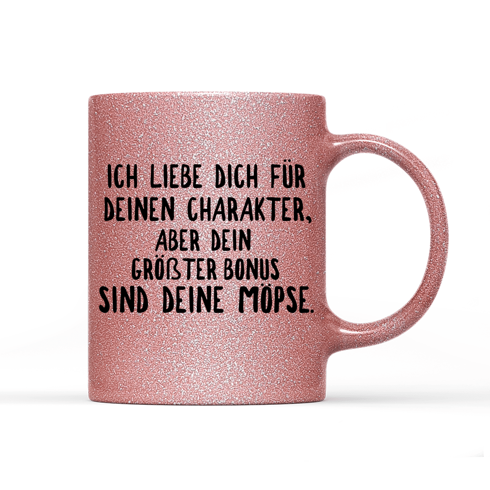 Tasse Glitzer Edition Ich liebe deinen Charakter Möpse - Schwarzer - Kaffee