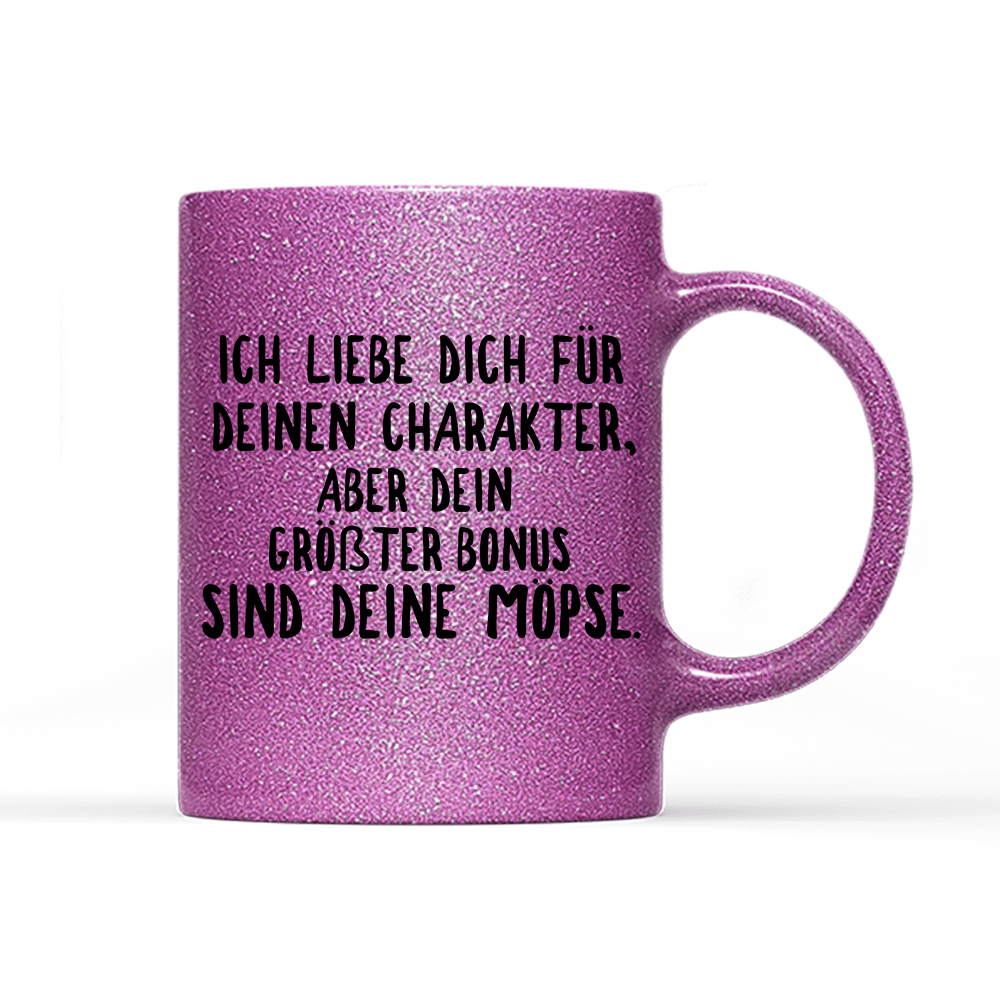 Tasse Glitzer Edition Ich liebe deinen Charakter Möpse - Schwarzer - Kaffee