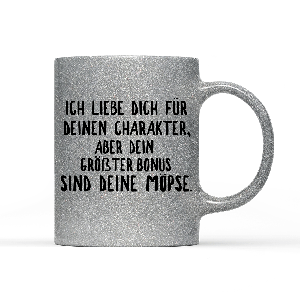 Tasse Glitzer Edition Ich liebe deinen Charakter Möpse - Schwarzer - Kaffee