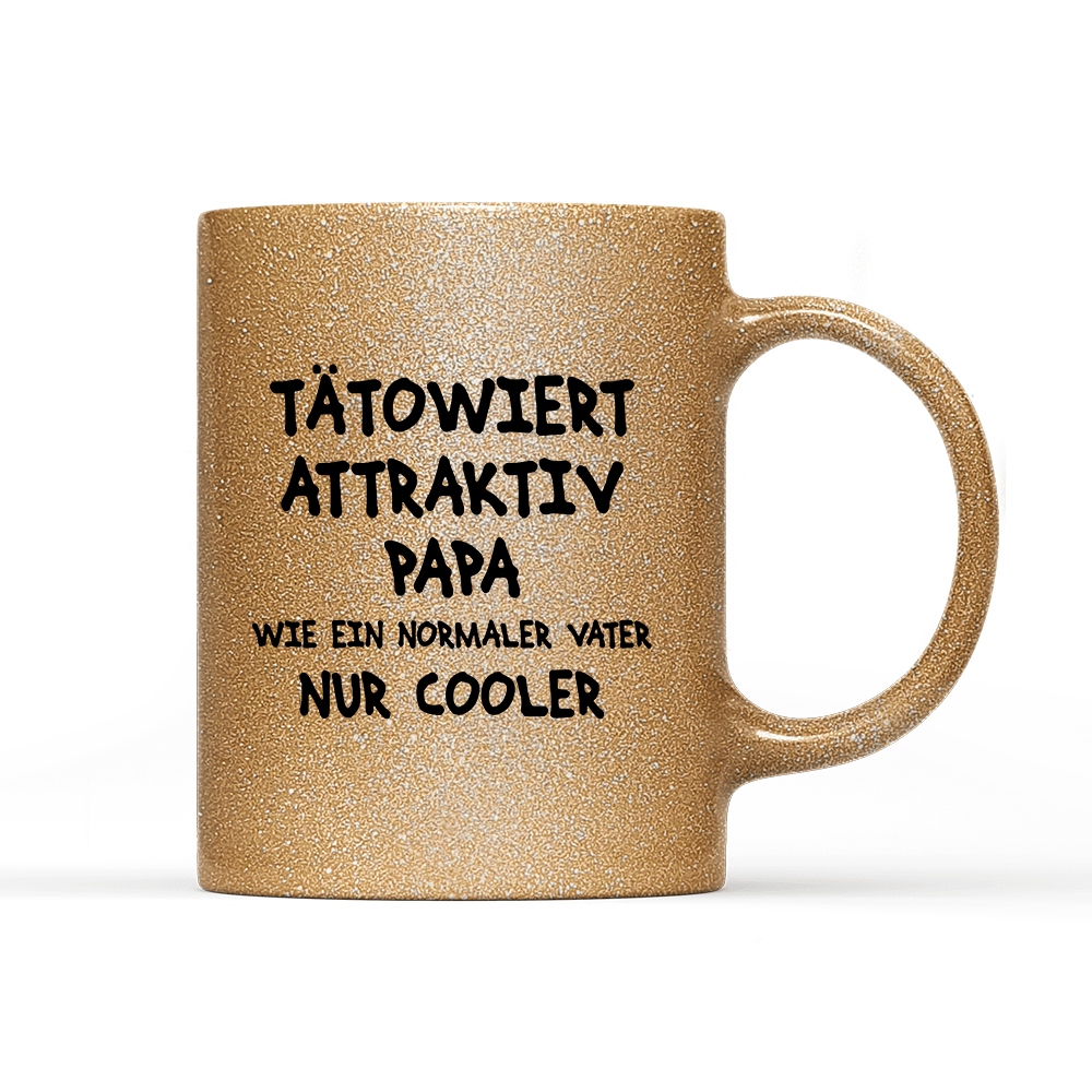 Tasse Glitzer Edition Tätowiert attraktiv Papa - Schwarzer - Kaffee