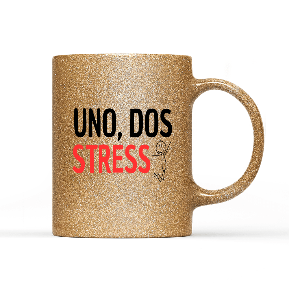 Tasse Glitzer Edition UNO, DOS STRESS - Schwarzer - Kaffee