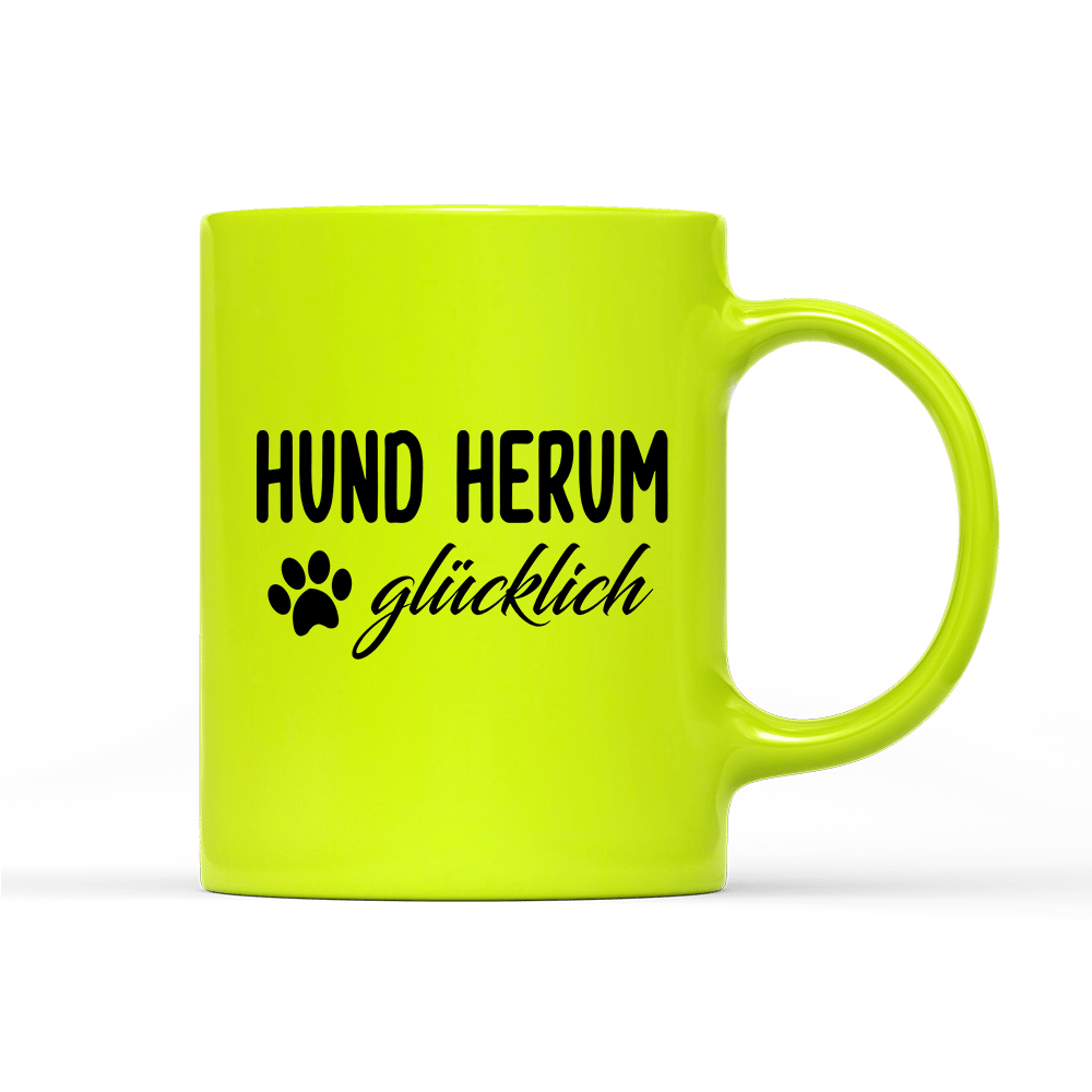 Tasse Neon Hund herum glücklich - Schwarzer - Kaffee