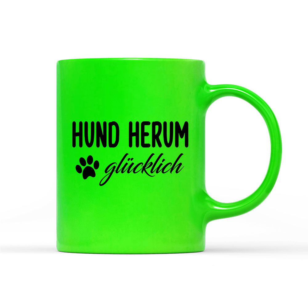 Tasse Neon Hund herum glücklich - Schwarzer - Kaffee
