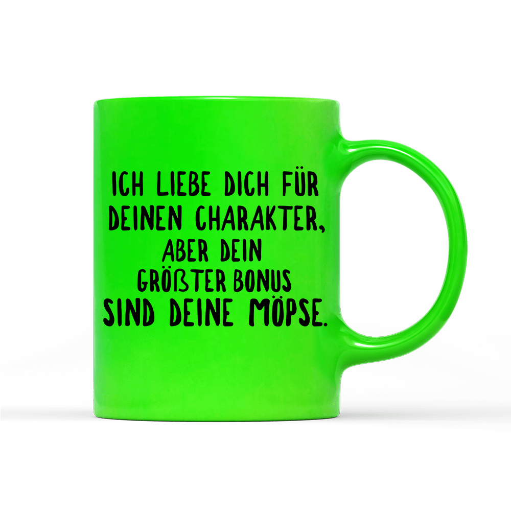 Tasse Neon Ich liebe deinen Charakter Möpse - Schwarzer - Kaffee