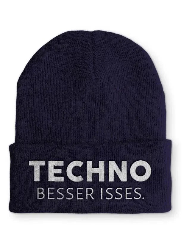 Techno besser isses. Statement Beanie Mütze mit Spruch - tshirtladen - Mütze