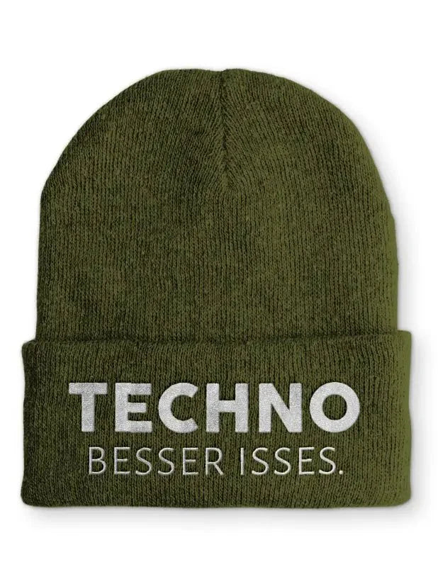 Techno besser isses. Statement Beanie Mütze mit Spruch - tshirtladen - Mütze