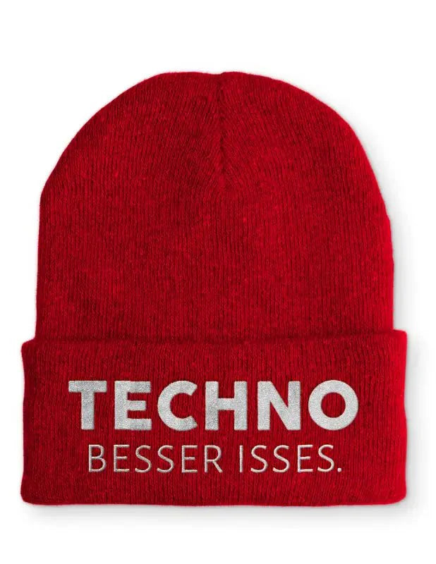 Techno besser isses. Statement Beanie Mütze mit Spruch - tshirtladen - Mütze