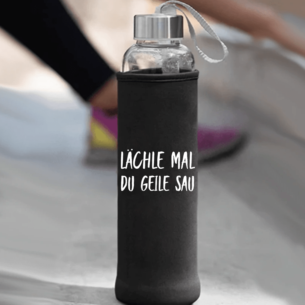 Trinkflasche Lächle mal du geile Sau - Schwarzer - Kaffee