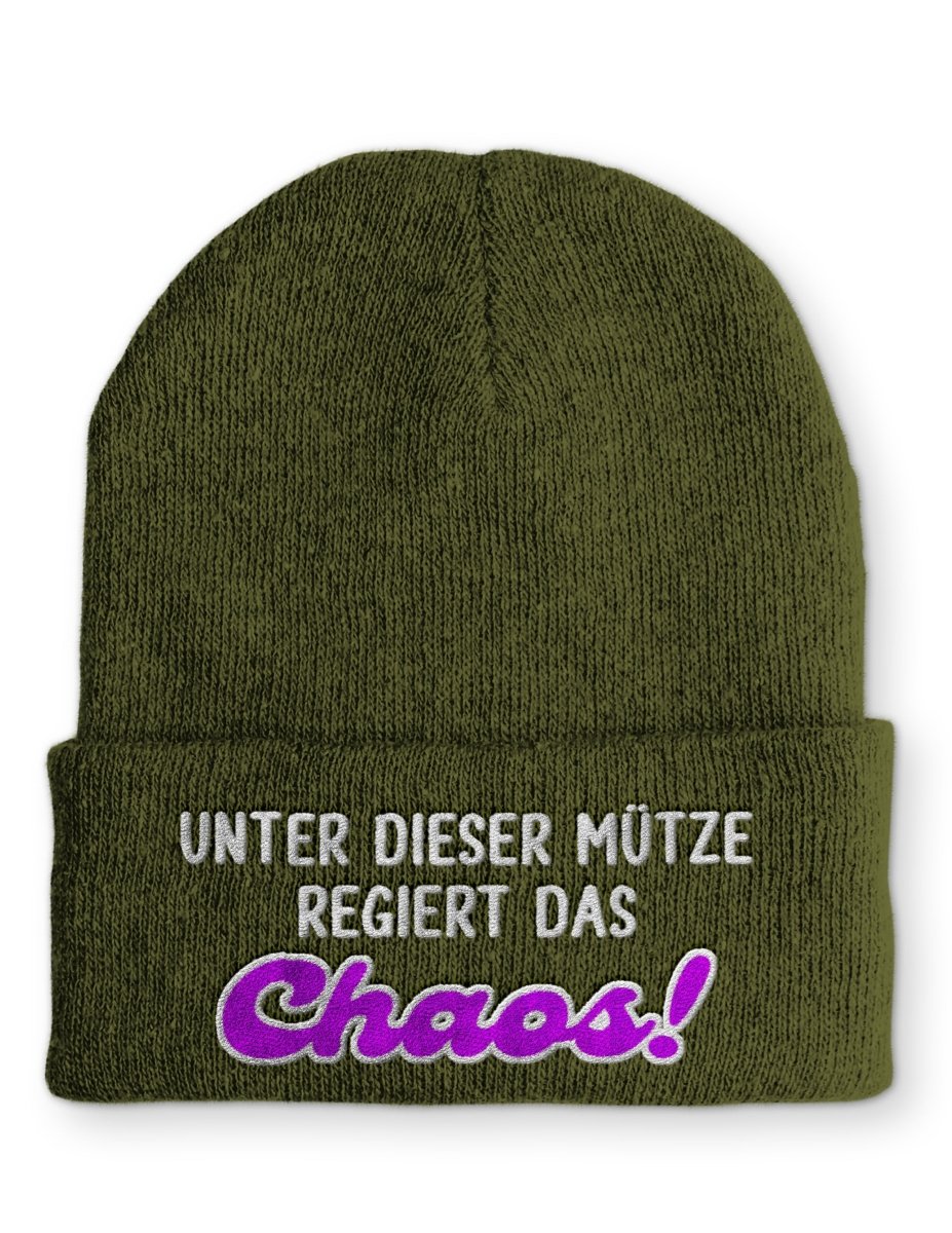 Unter dieser Mütze regiert das Chaos! Statement Beanie Mütze mit Spruch - Schwarzer - Kaffee