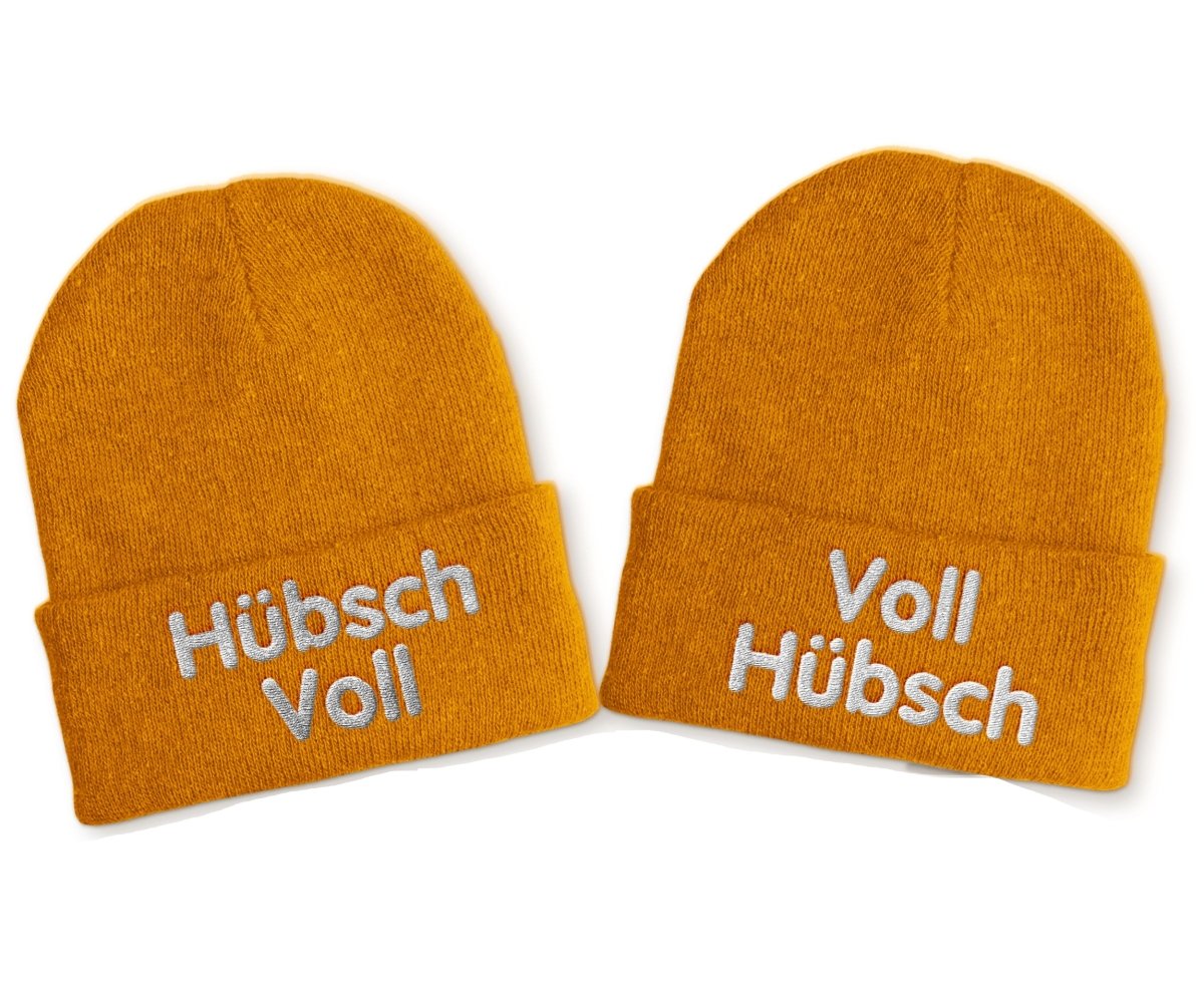 Voll Hübsch | Hübsch Voll Duo Statement Beanie Mütze mit Spruch - Schwarzer - Kaffee