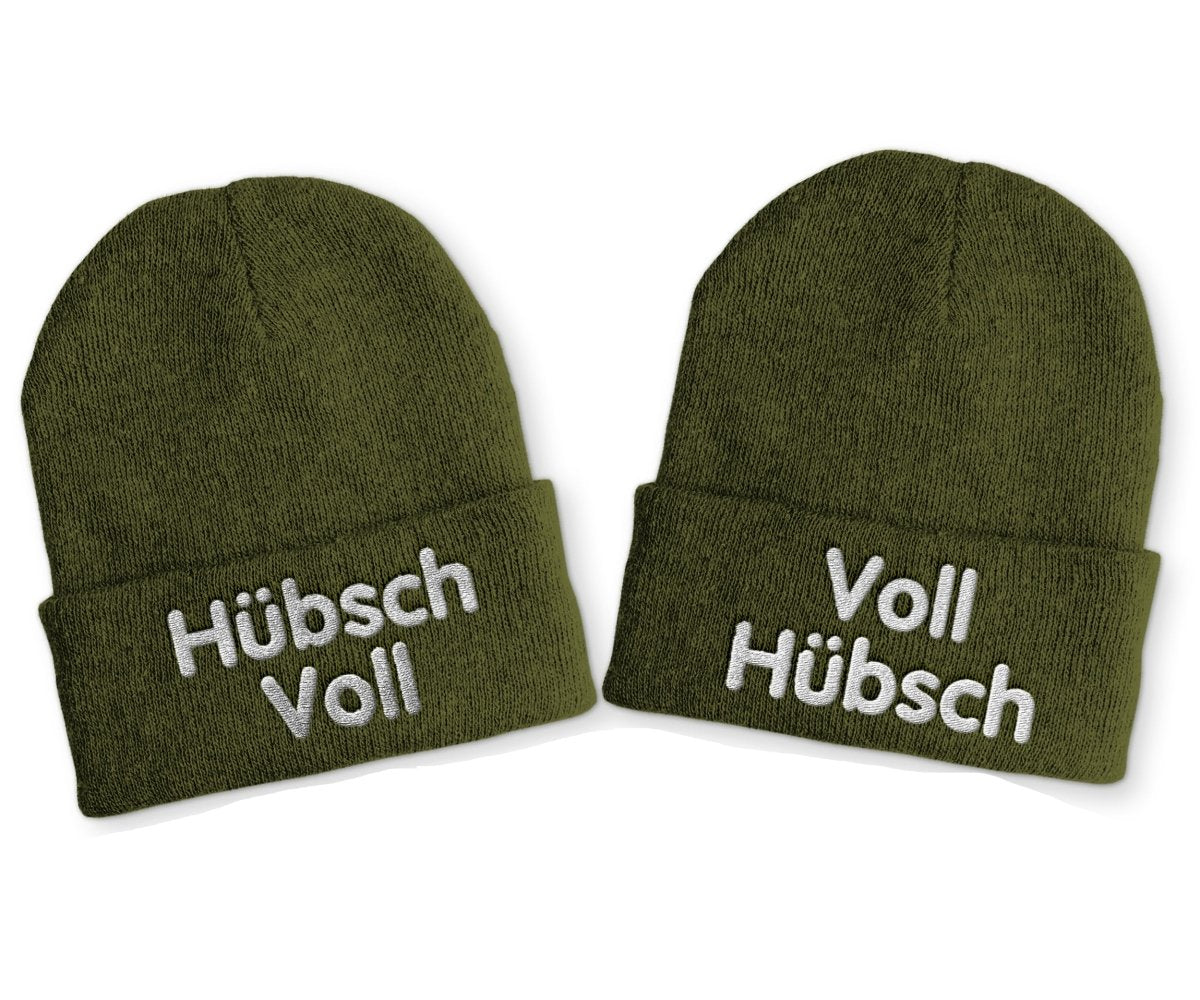 Voll Hübsch | Hübsch Voll Duo Statement Beanie Mütze mit Spruch - Schwarzer - Kaffee