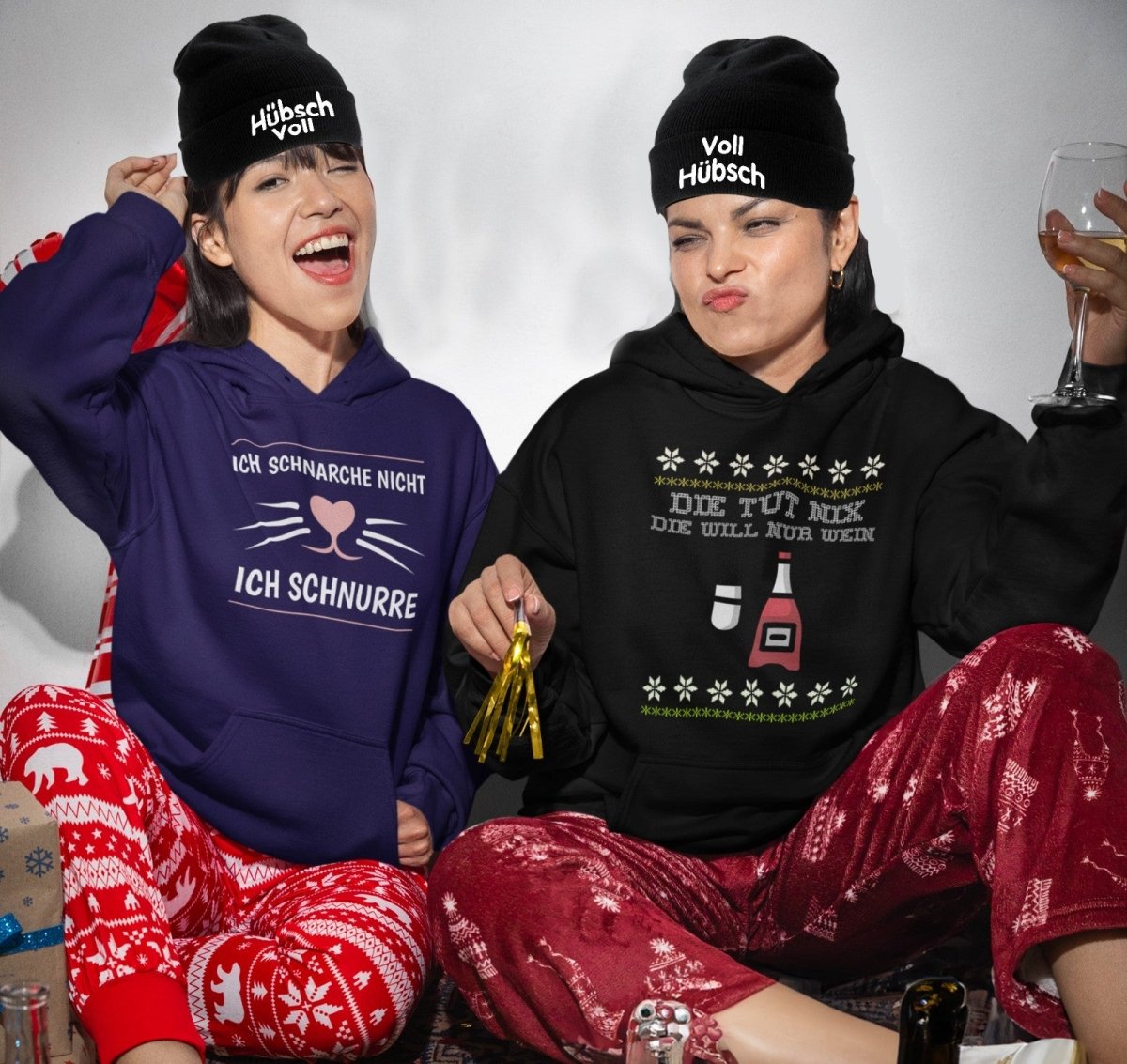 Voll Hübsch | Hübsch Voll Duo Statement Beanie Mütze mit Spruch - Schwarzer - Kaffee